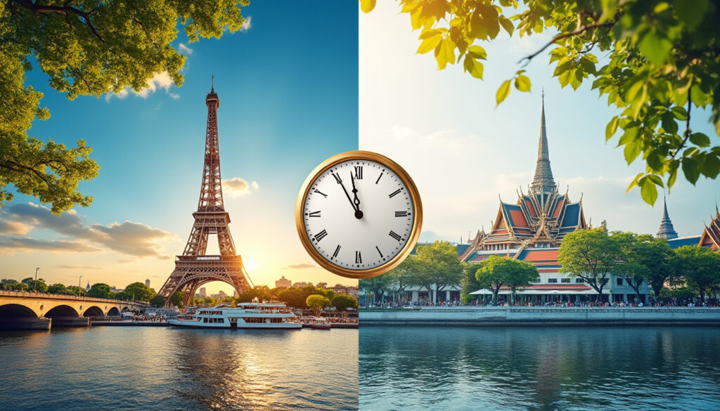 découvrez le décalage horaire entre la thaïlande et la france : 5 heures d’avance en été et 6 heures en hiver. organisez vos appels et vos voyages.