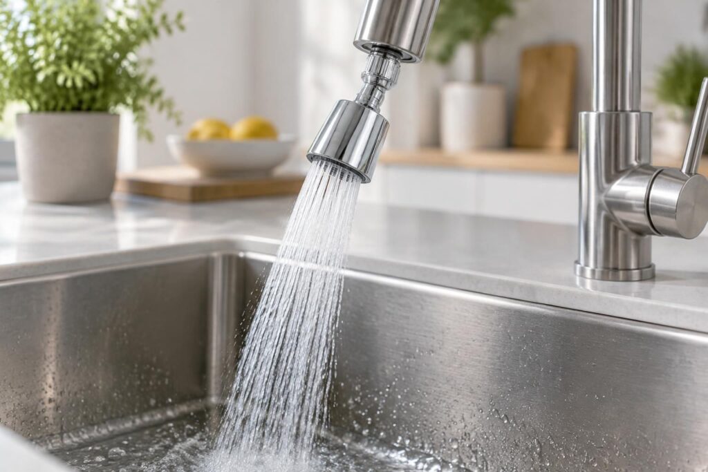 optimisez votre robinet de cuisine avec un embout aérateur pivotant : dirigez le jet facilement et réduisez votre consommation d’eau au quotidien.